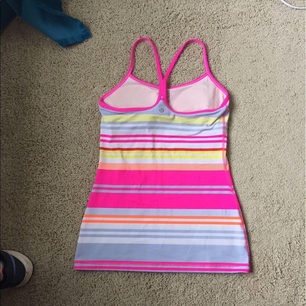 Pink/Yellow Stripped Lululemon Power Y Tank Top