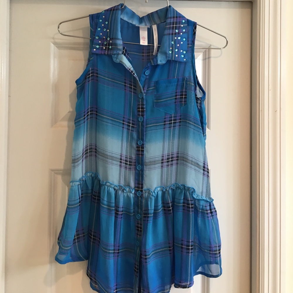 Justice girls Sheer button down top Size 10
