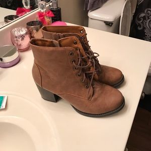 Chunky heel lace up ankle boots