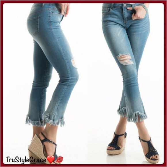 distressed fringe jeans