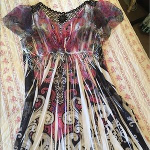 22/24 Graphic Print Dress Crochet Trim