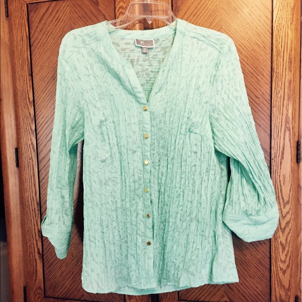 Button down pale green shirt with sequin detail