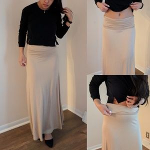 Tan Foldover Maxi Skirt