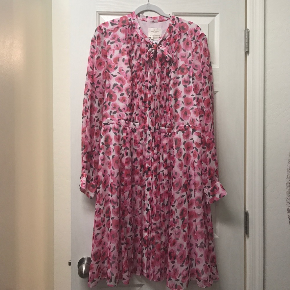 Kate Spade Mini Rose Pleated Silk Shirtdress