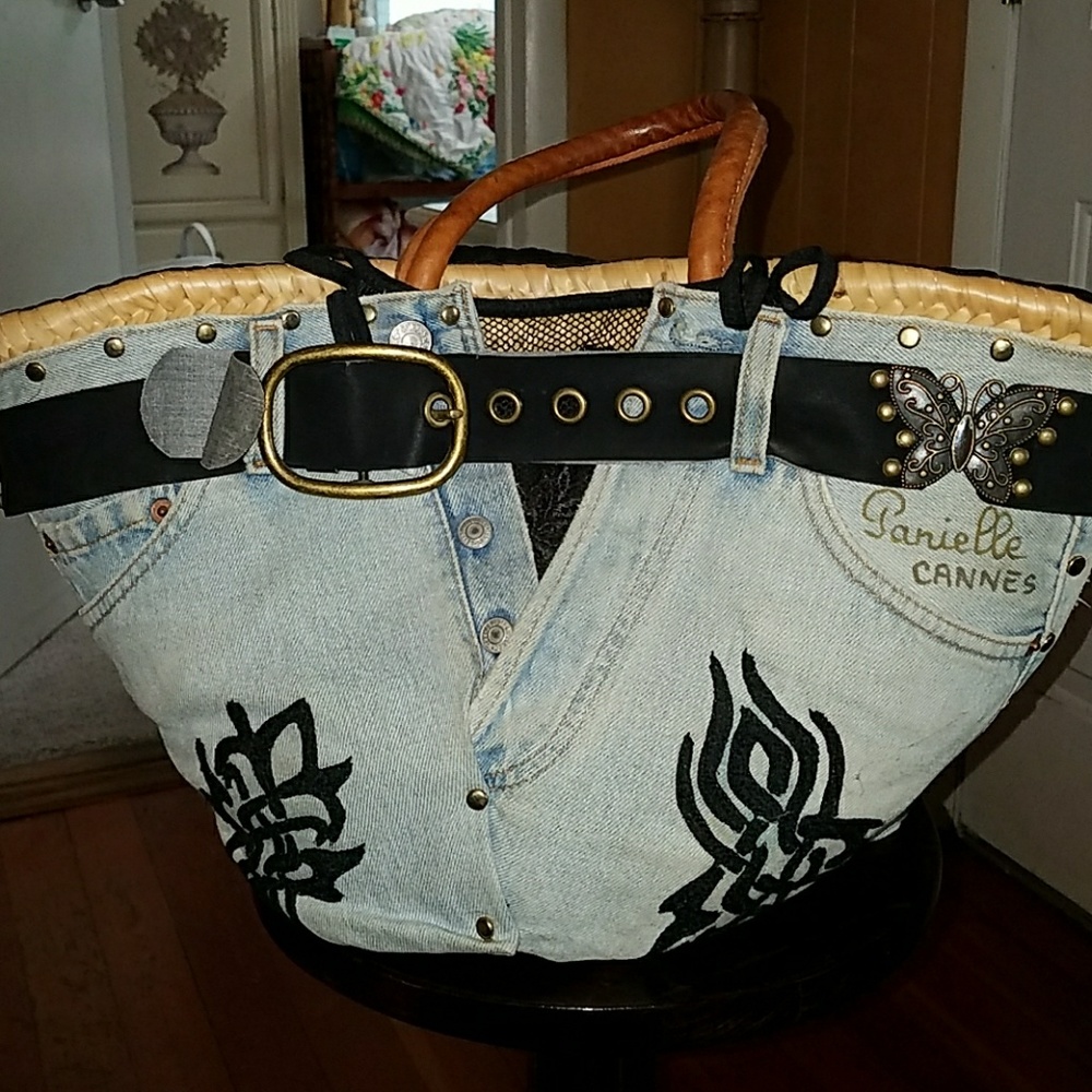 Denim straw bag