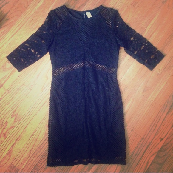 Very Sexy Black Lace Long Sleeve H&M Dress Sz L - Picture 1 of 4
