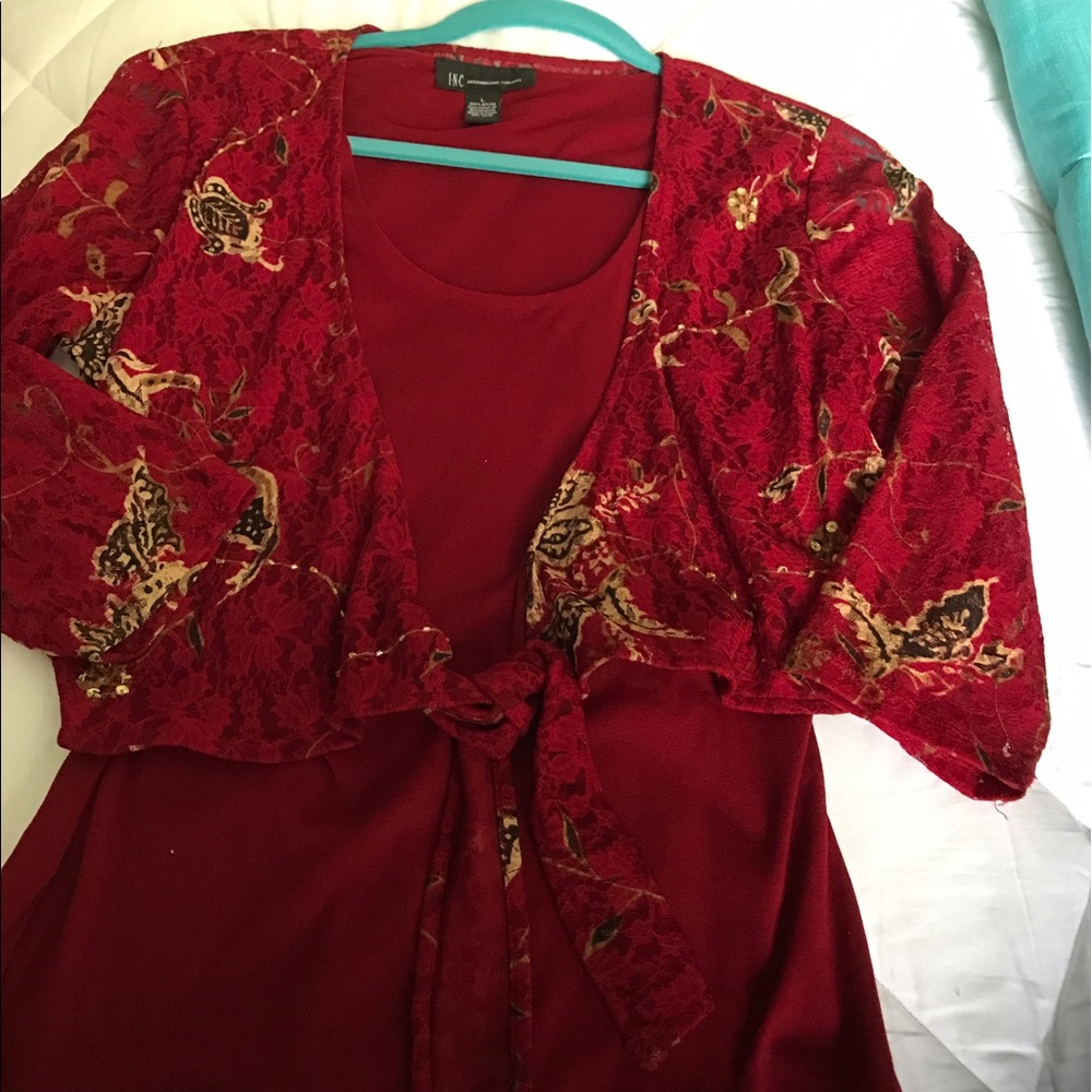 Lace red long sleeve w tank