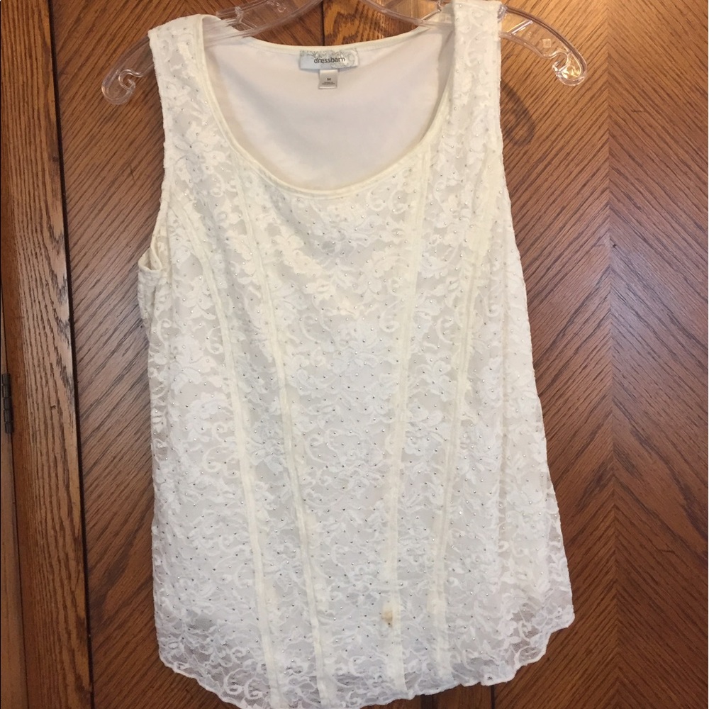 Elegant tank top. Cream with silver beads. Lovely
