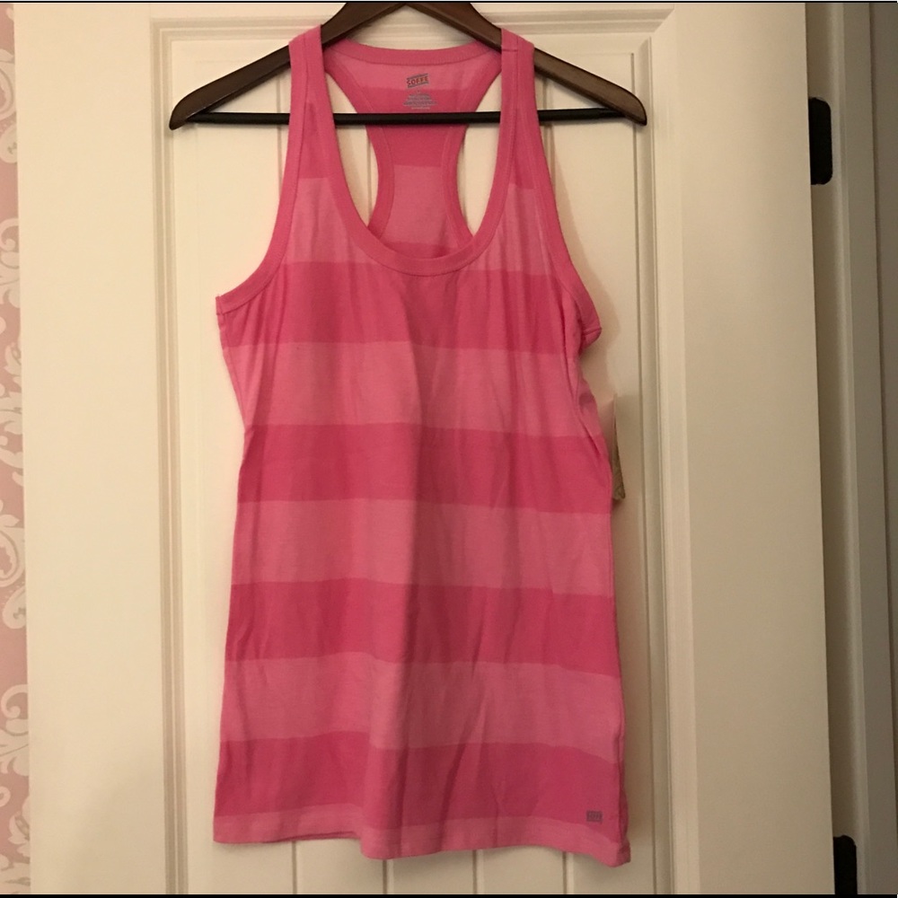 Soffe Workout Tank Top Pink Striped Shirt Large