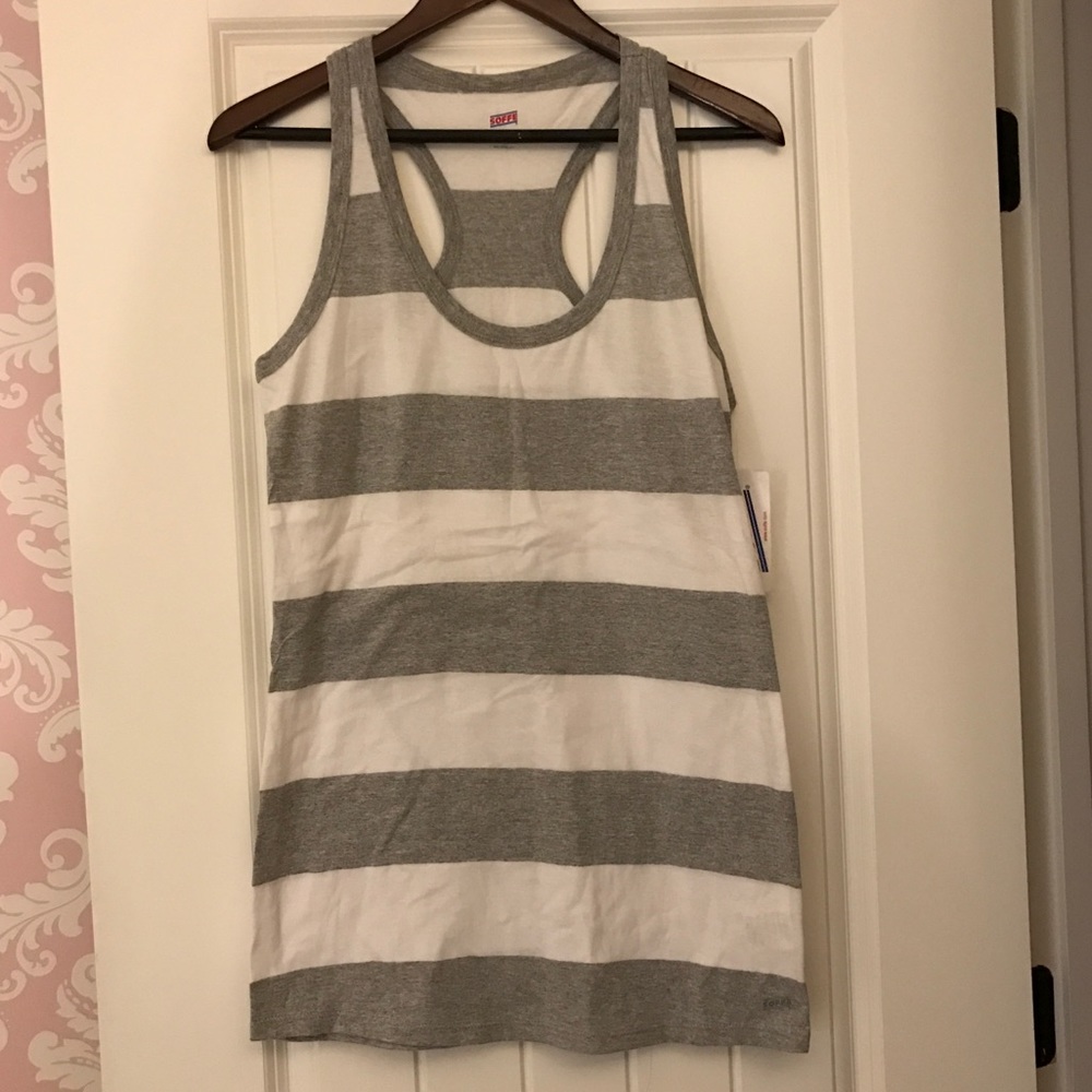 Soffe Workout Tank Top Grey White Stripes Large