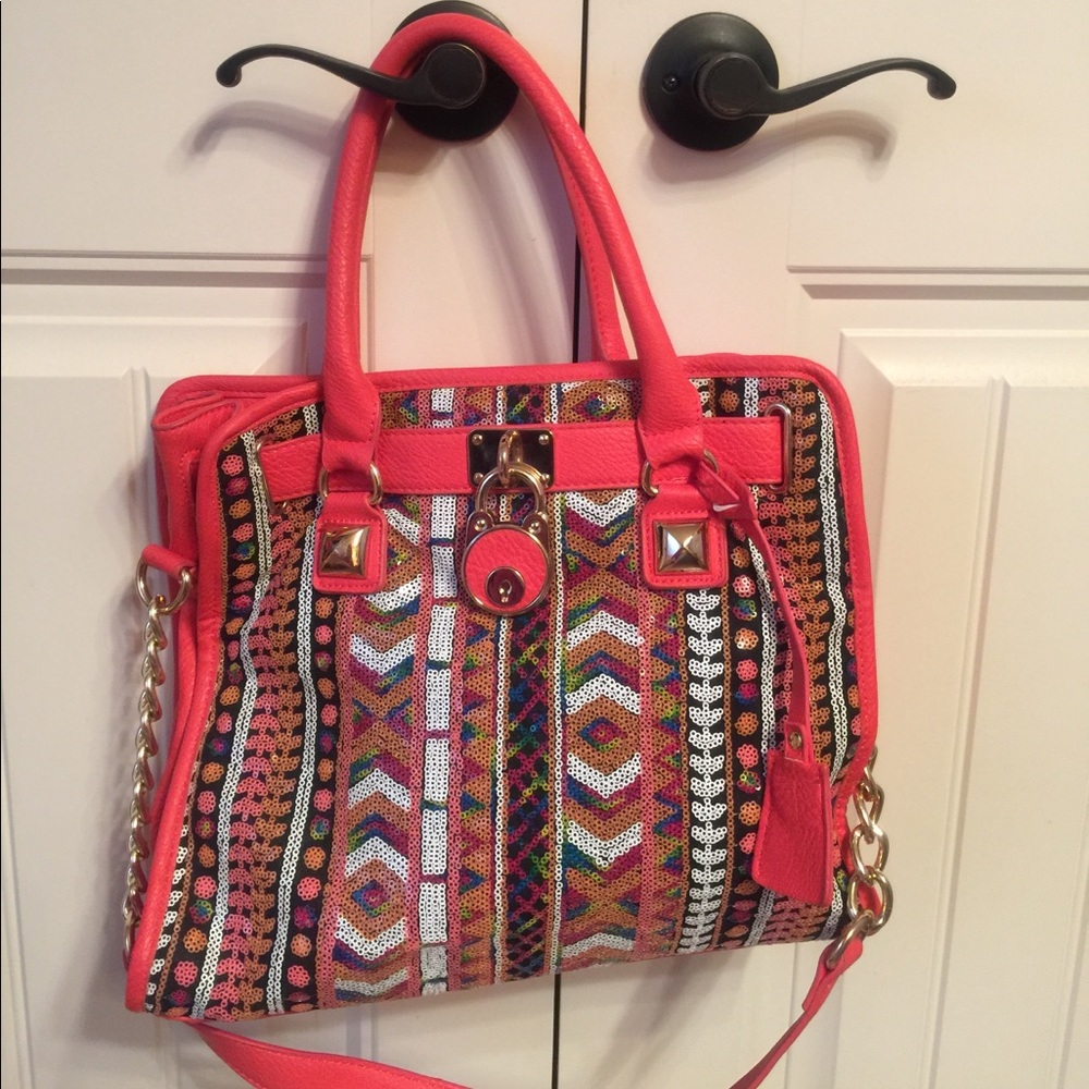 Coral sequined purse