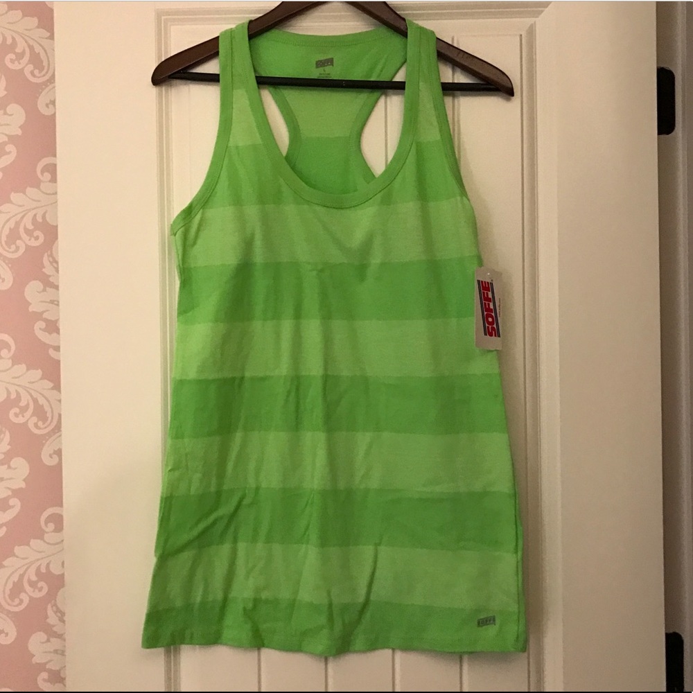 Soffe Workout Tank Top Green Striped Large Shirt