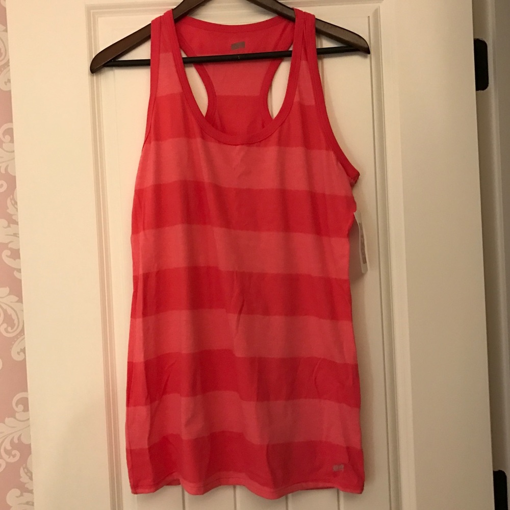 Soffe Workout Tank Top Coral Striped Large Shirt