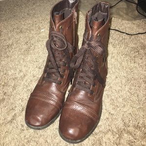 Brown combat boots