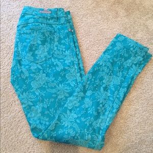 LC Lauren Conrad turquoise floral skinny jeans