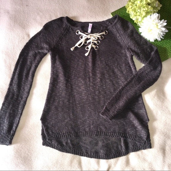 Xhilaration Sweaters - CLEARANCE Lace up eyelit high low sweater