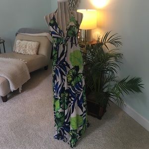 Tropical print maxi dress open back with ties M