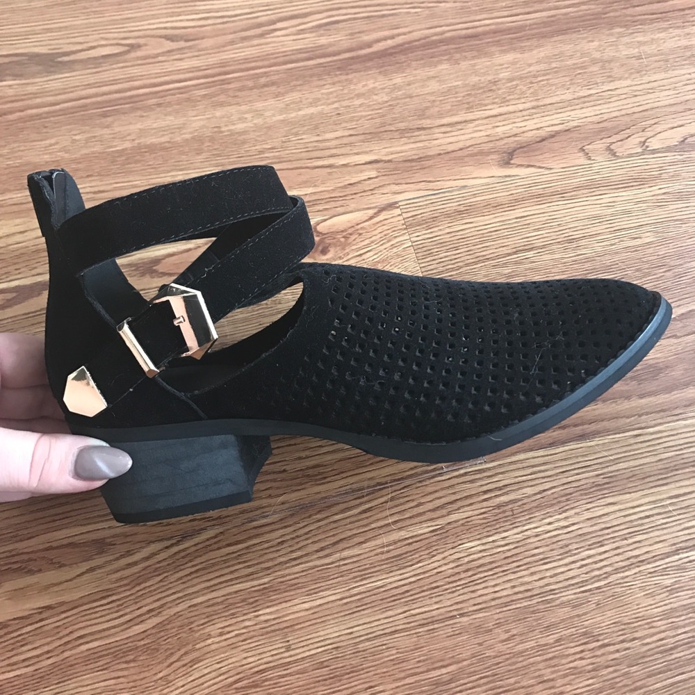 Trendy Faux Suede Booty with Gold Buckle Detail