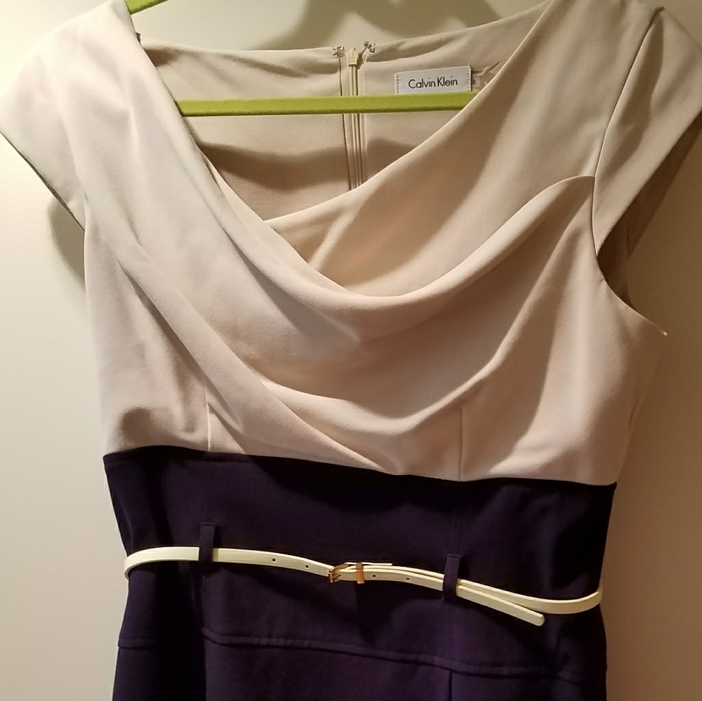 Sold Calvin Klein nautical wiggle dress drape neck