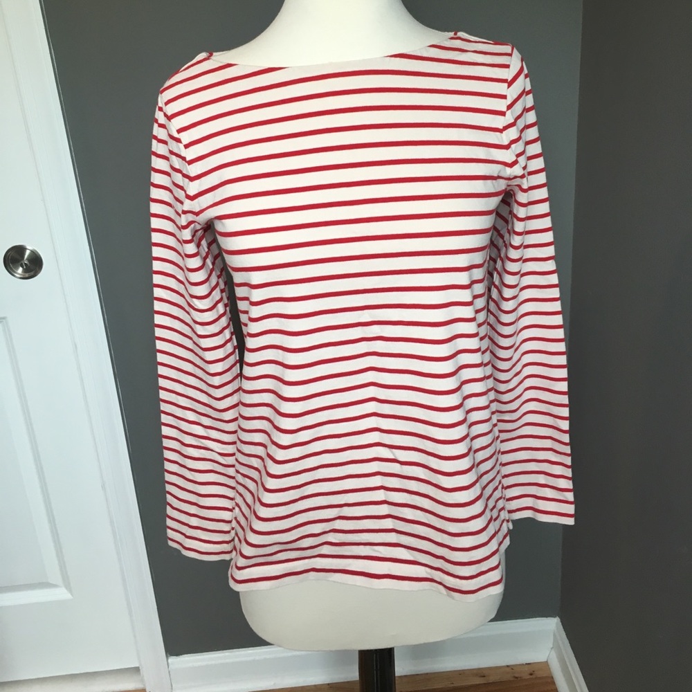 Red stripe boat neck L/S JCrew Sz XS