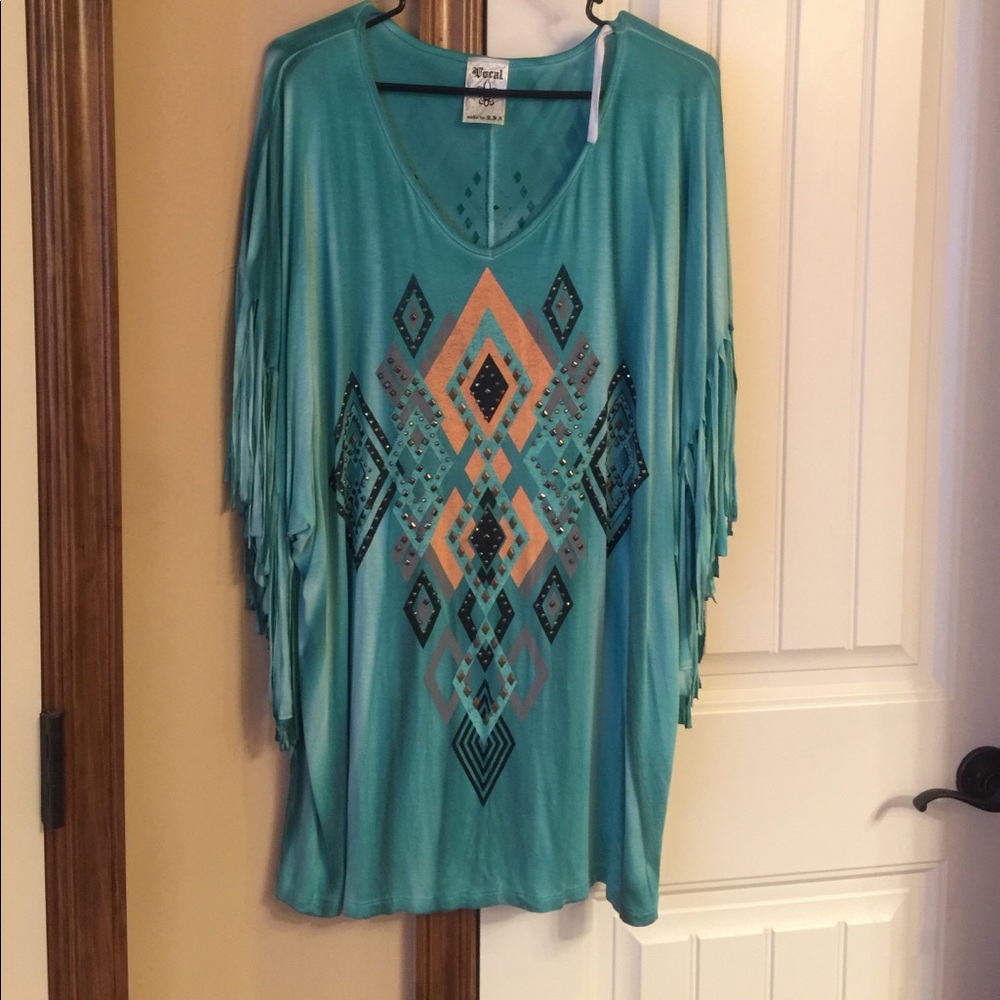 Turquoise Vocal fringe top