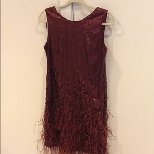 Jessica Simpson sequin dress with feathers
