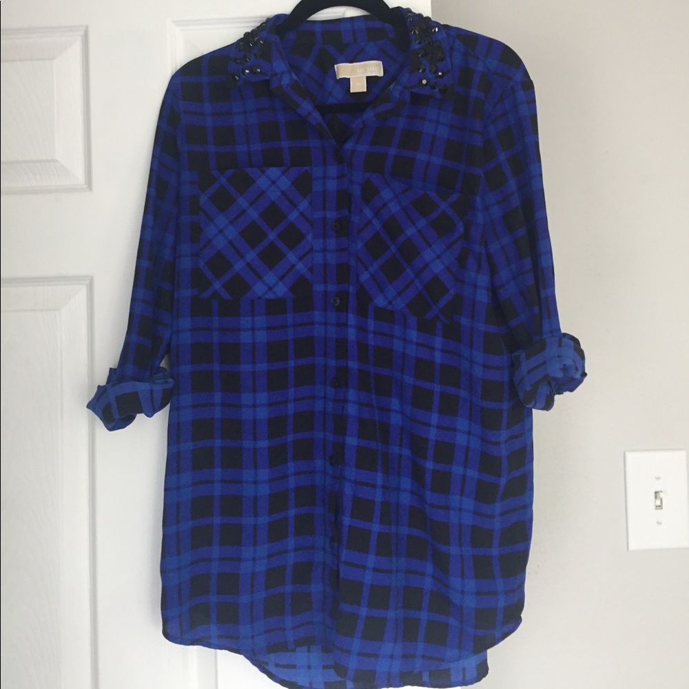Michael Kors Blue Plaid Blouse