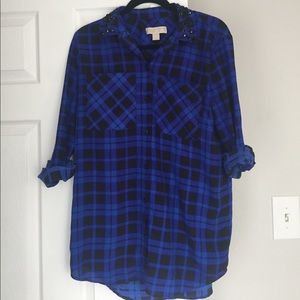 Michael Kors Blue Plaid Blouse