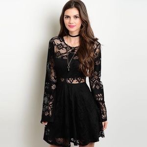 Lace Bell Sleeve Dress with cut out