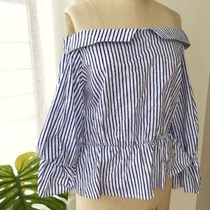 Tops - OFF THE SHOULDER BLUE STRIPE TOP SIZE MEDIUM Tops - OFF THE SHOULDER BLUE STRIPE TOP SIZE MEDIUM