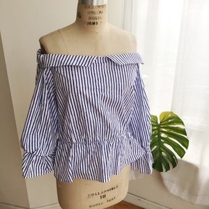 Tops - OFF THE SHOULDER BLUE STRIPE TOP SIZE MEDIUM Tops - OFF THE SHOULDER BLUE STRIPE TOP SIZE MEDIUM