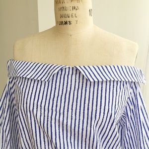 Tops - OFF THE SHOULDER BLUE STRIPE TOP SIZE MEDIUM Tops - OFF THE SHOULDER BLUE STRIPE TOP SIZE MEDIUM