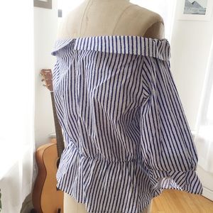 Tops - OFF THE SHOULDER BLUE STRIPE TOP SIZE MEDIUM Tops - OFF THE SHOULDER BLUE STRIPE TOP SIZE MEDIUM