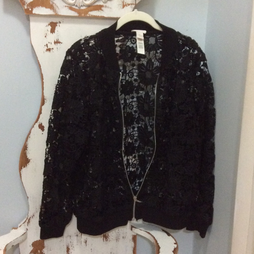 Chicos Black Lace Bomber - Sz. 2