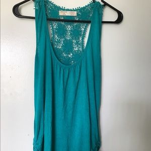 Teal tank top with lace