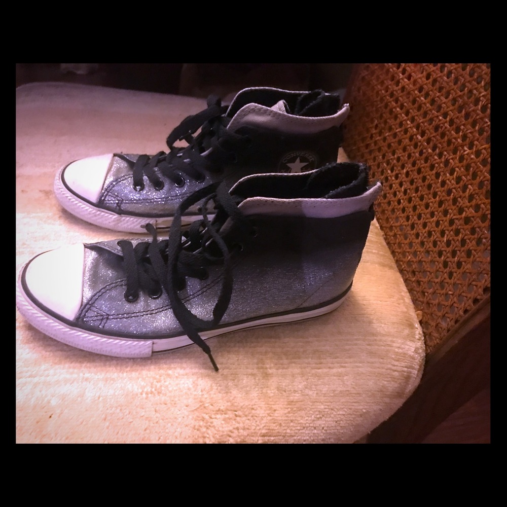 Beautiful black and grey sparkly converse 4 1/2