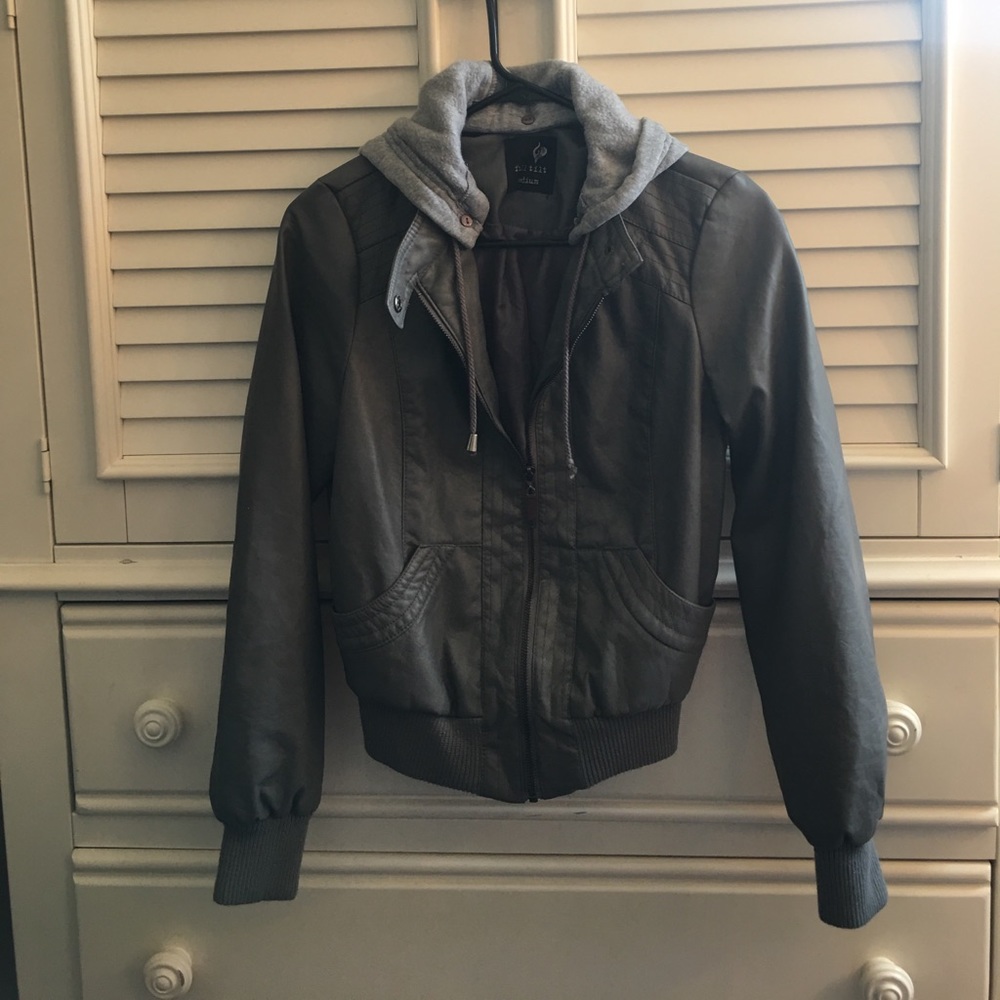 Dark and light gray leather jacket