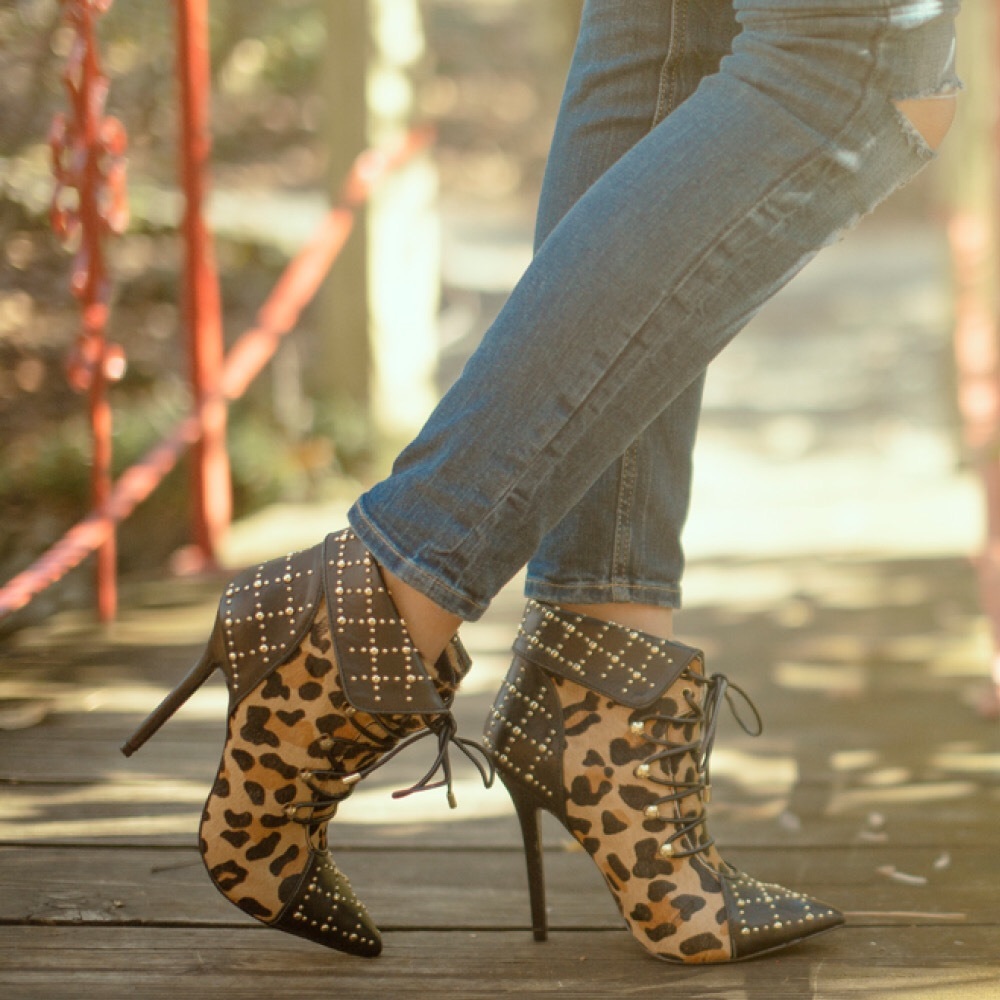 LONDON TRASH Calf Hair Animal Print Booties