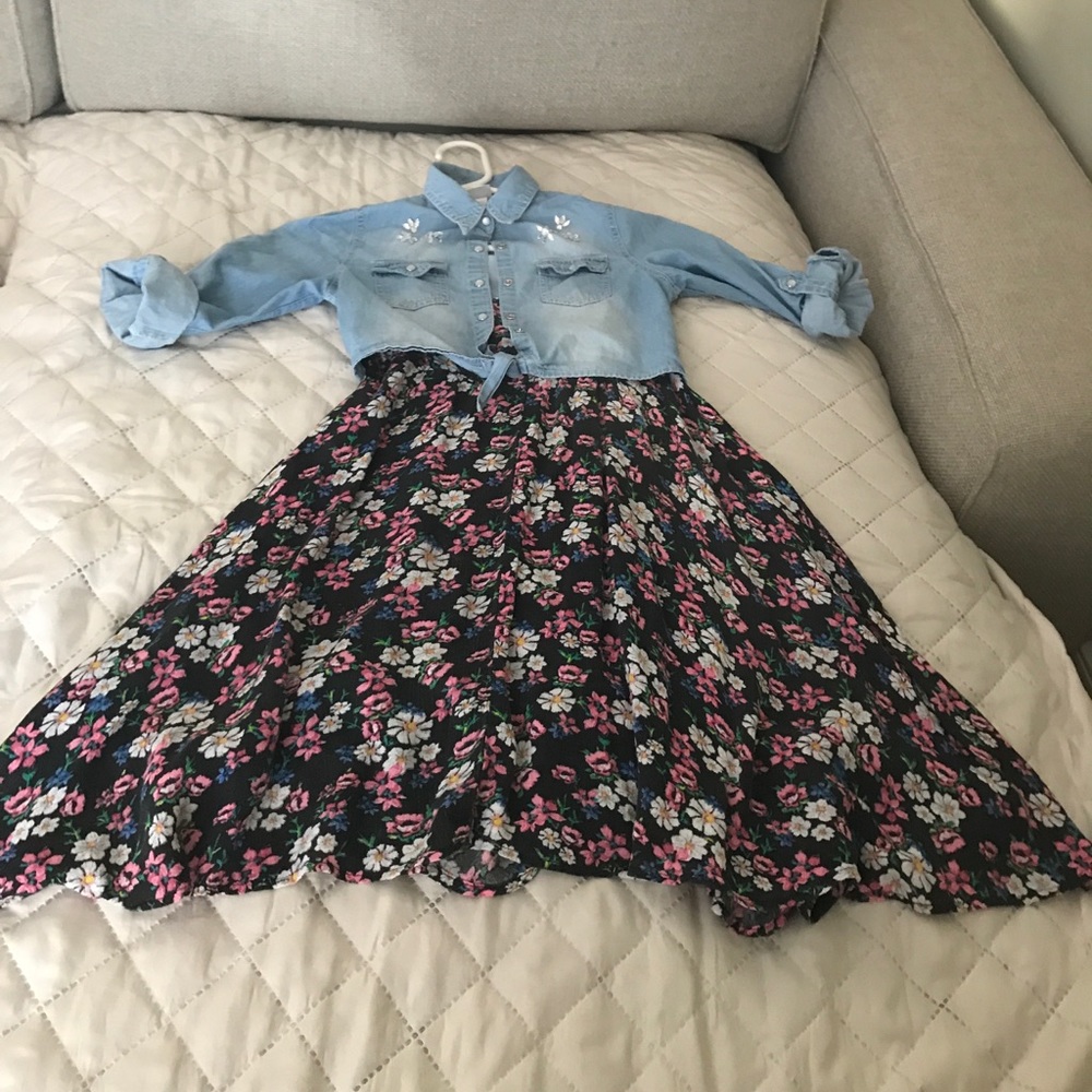 Jean top with floral bottom