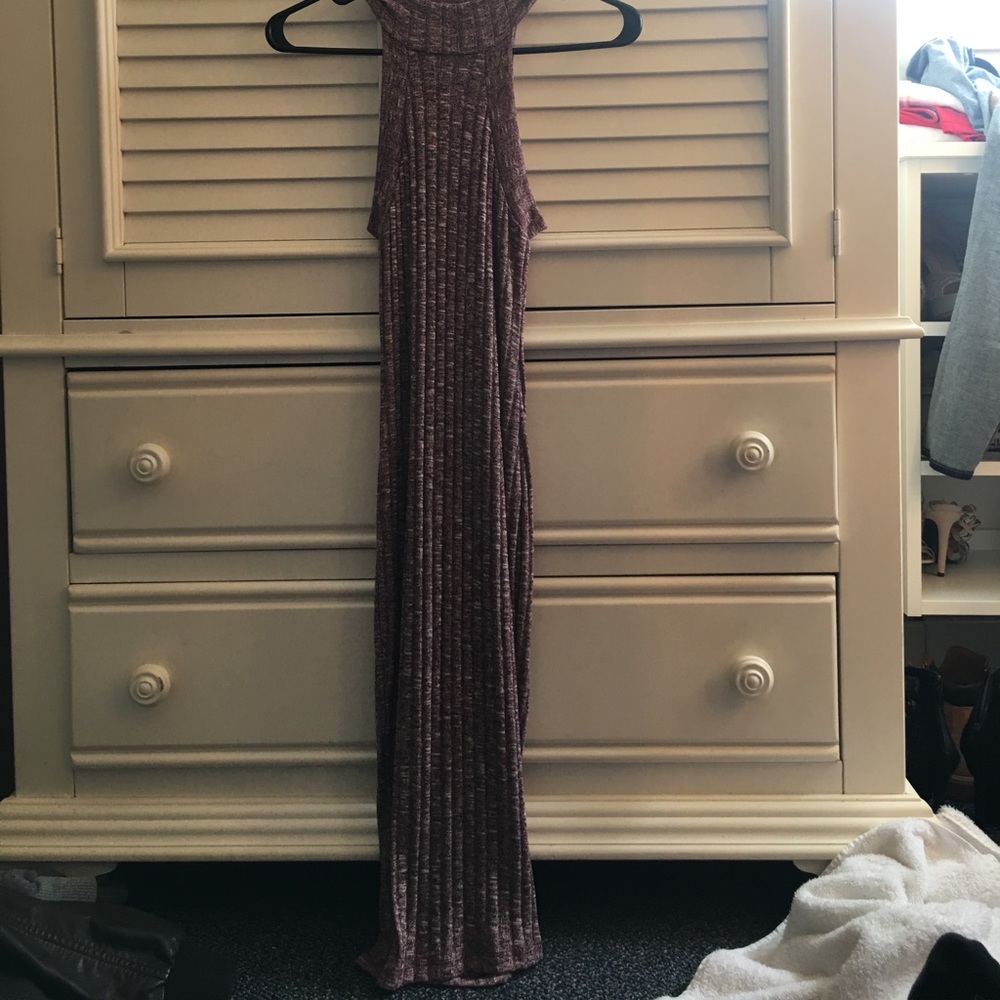 Maroon and white high neck dress