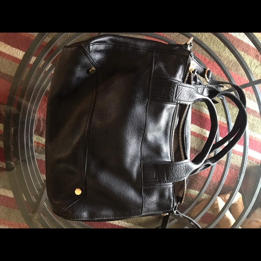Black leather tote