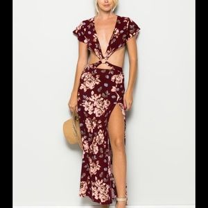 Red flora cut out maxi dress