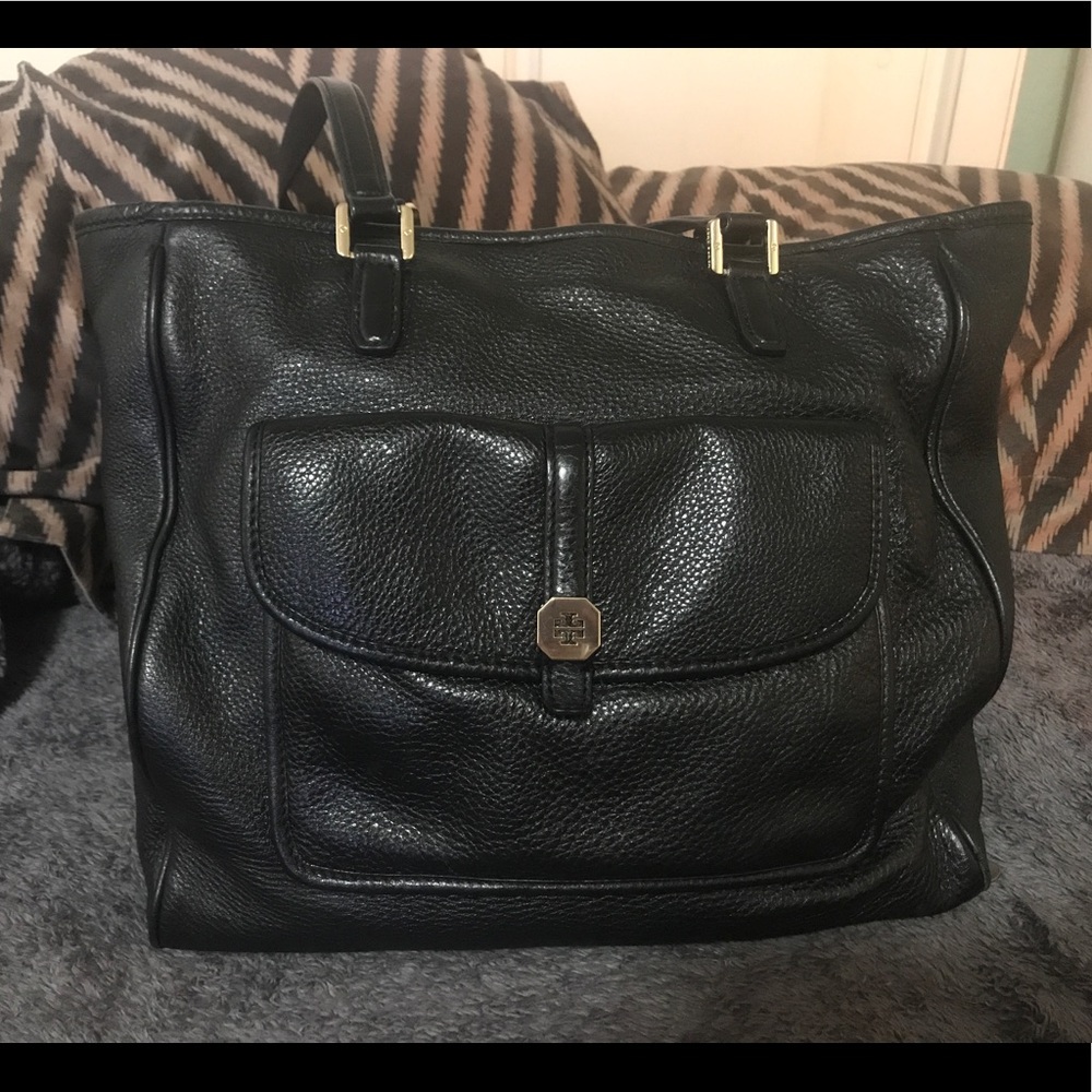 Tory Burch black 'Clay' tote with gold hardware