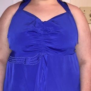 Eshakti halter, knee length, royal blue dress.
