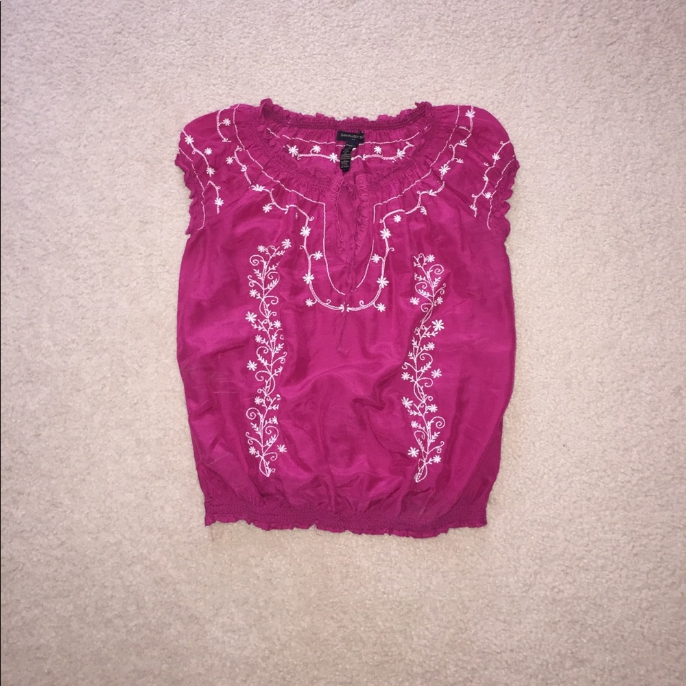 Gathered Embroidered Crop Top