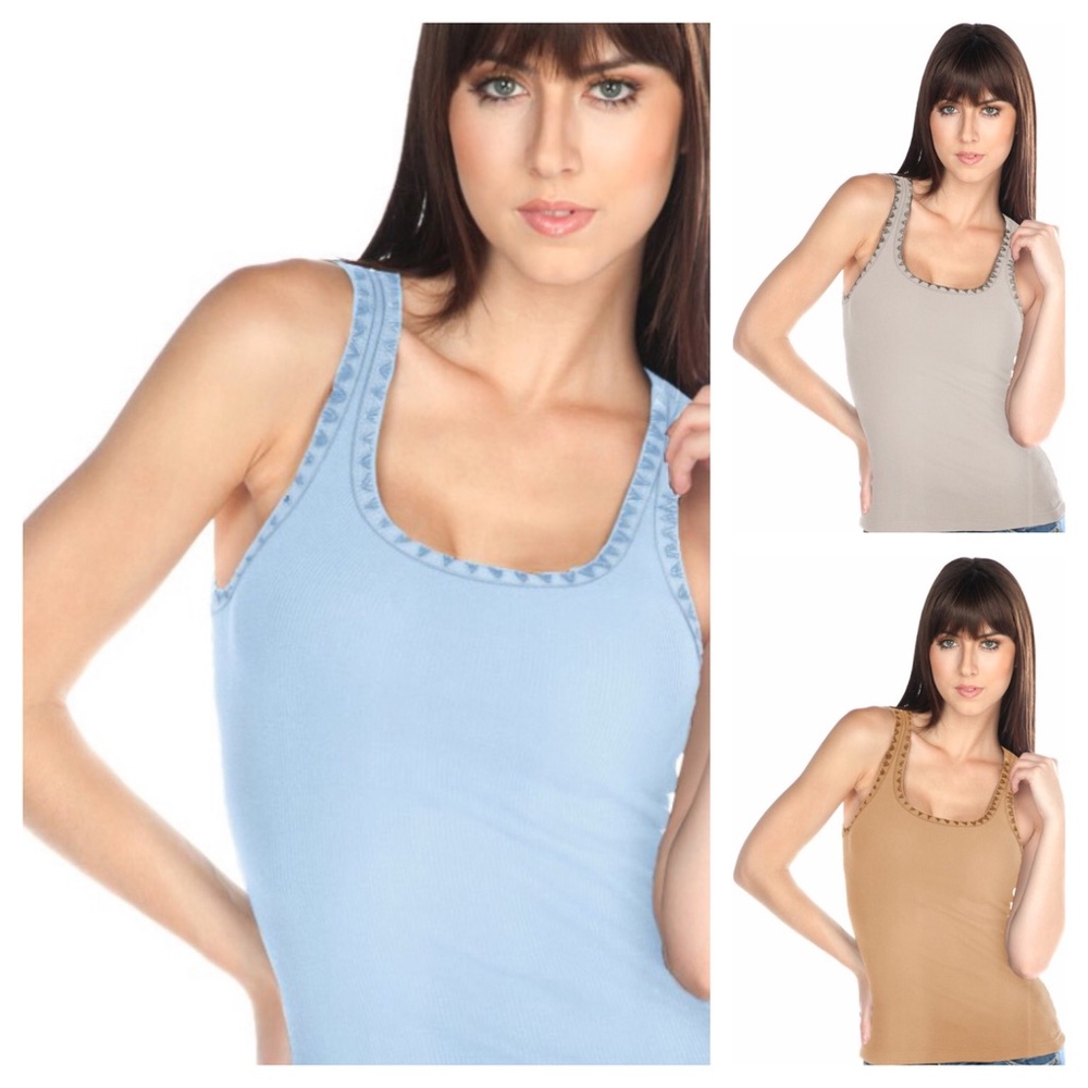 Kavio Embellished Stitched Soft Tank Tops