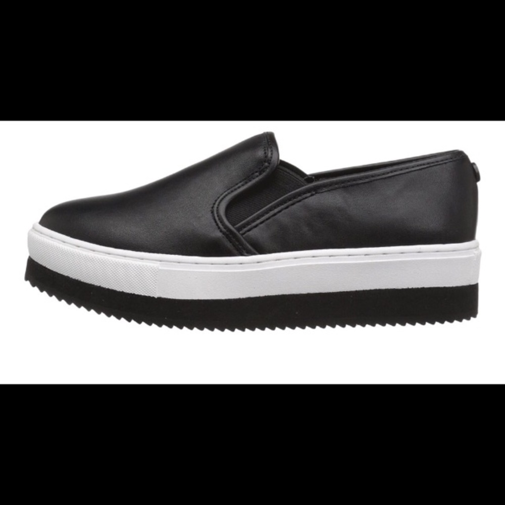 Black Faux Leather Flatforms / Steve Madden