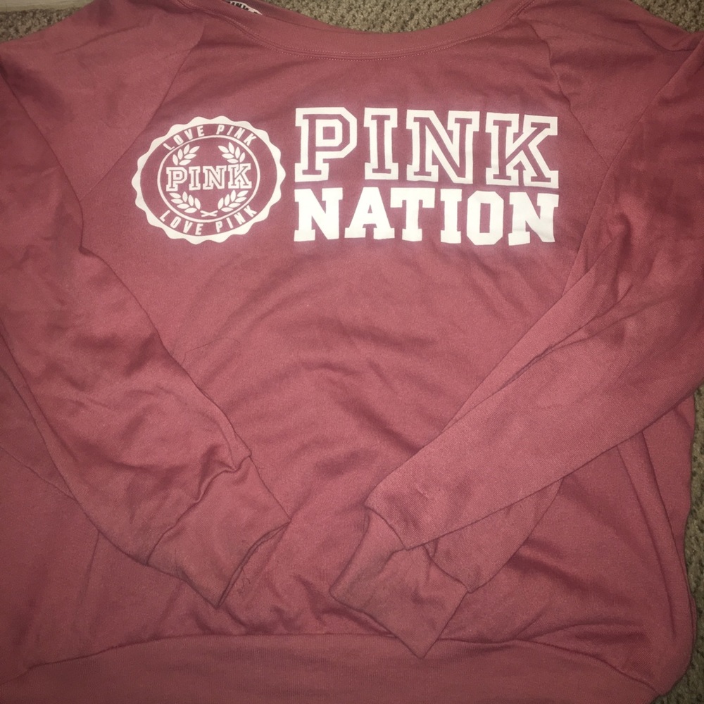Slouch fit off the shoulder VS Pink sweatshirt