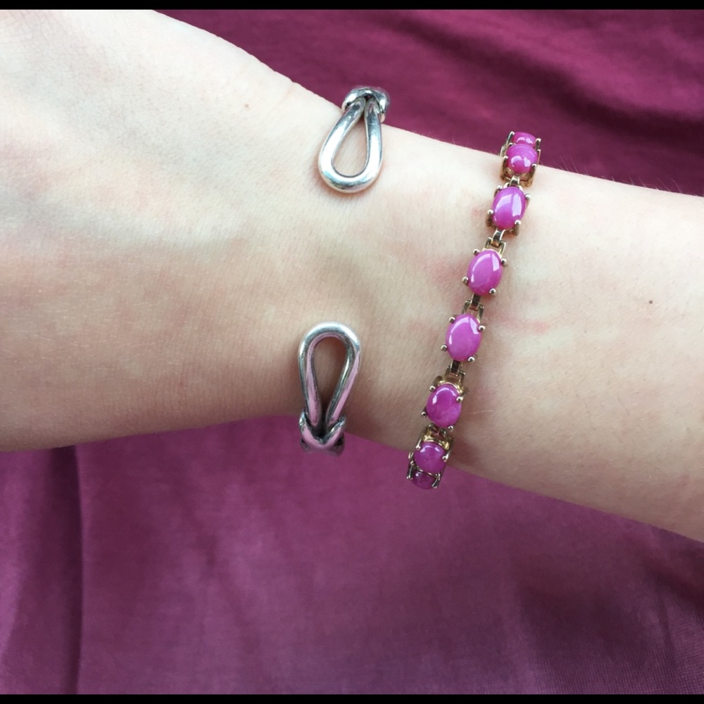 Pink Oval Stone & Silver Tanzanite Tennis Bracelet