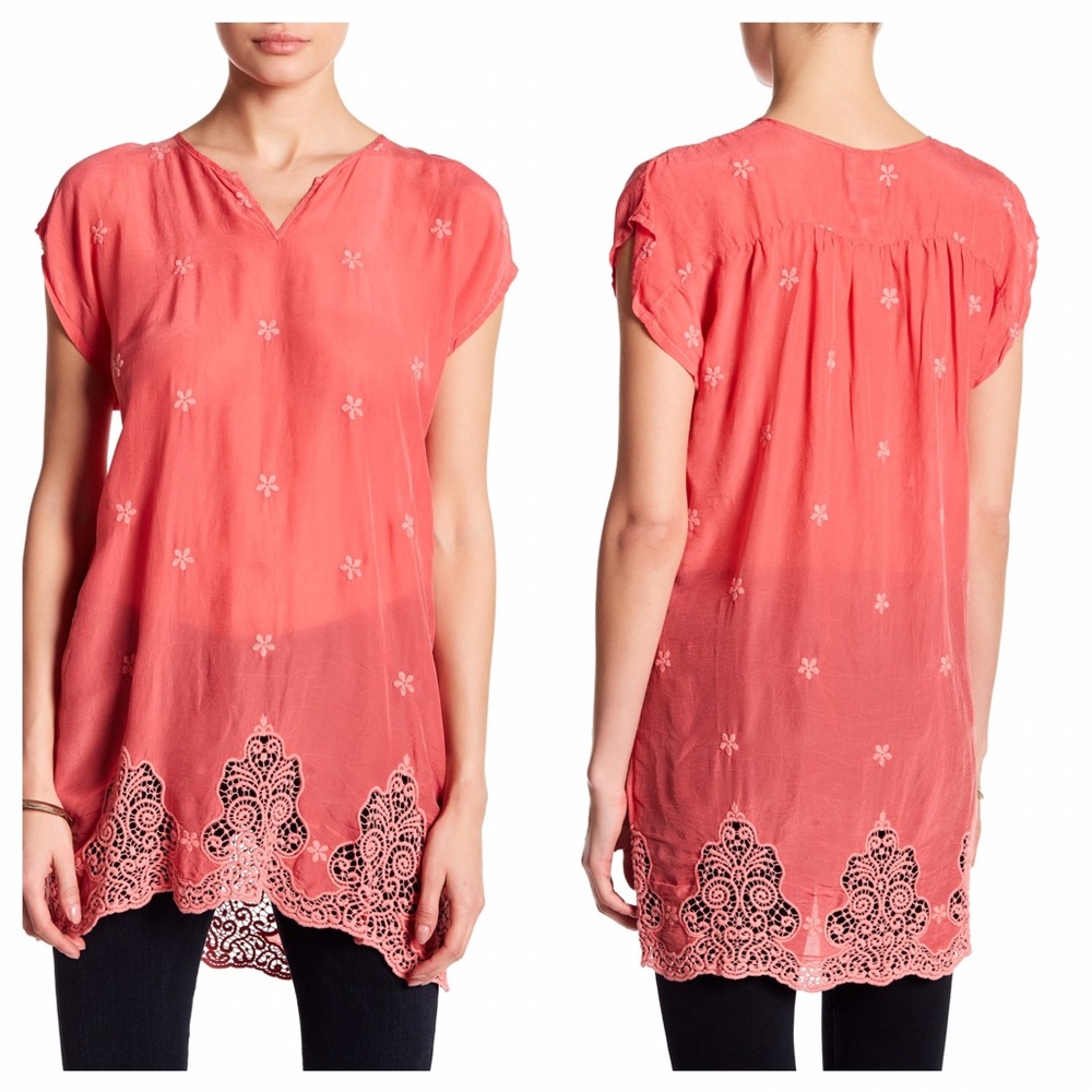 Johnny Was Pink Embroidered Hippie Tunic Top S